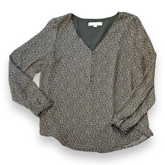 LOFT Floral Print Charcoal Blouse Sz M - Picture 1 of 12